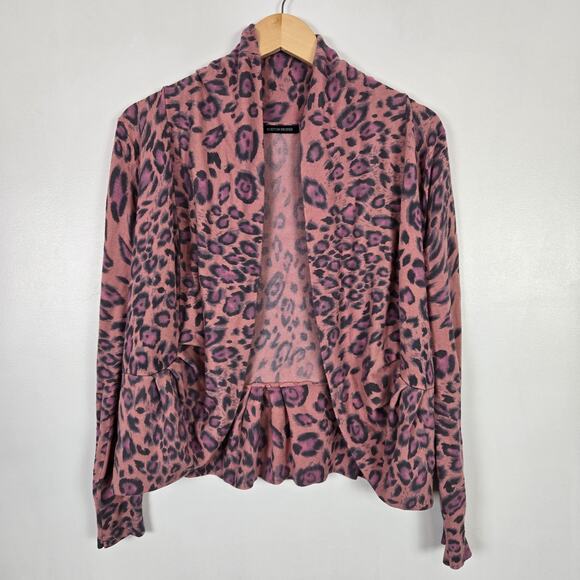 Boston Proper cheetah print open cardigan pink pleated - Picture 1 of 6